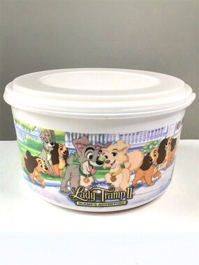 Vintage 2000 Disney Lady & The Tramp II Popcorn Container Snack Bowl Lid Kellogg